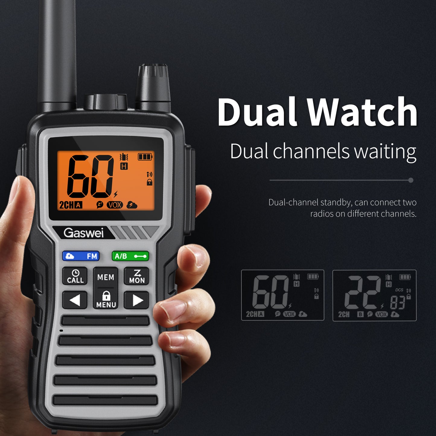 GU1- GMRS Two-Way Radio - Long Range Walkie Talkie for Adults 60 Channel with 121 Privacy Codes,Rechargeable ,SOS Siren, and NOAA Weather Alerts ,FM Radio,VOX (2 Pack)
