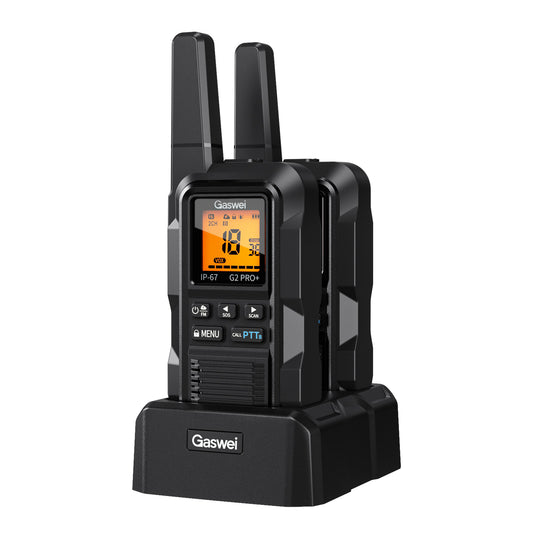 G2pro+ Heavy Duty Long Range Walkie Talkies for Adults,Rechargeable 2 watts Two Way Radios,Li-ion Battery, IP67 Waterproof,FM,NOAA Weather,VOX ,Double PTT,(2 Pack)(black)