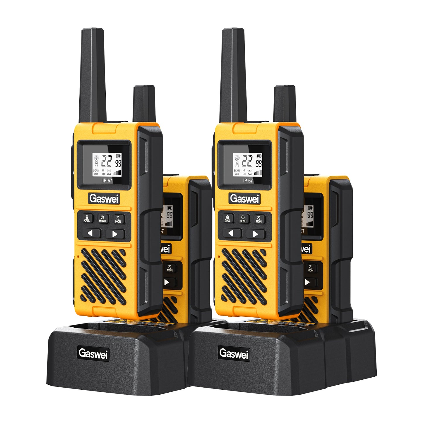 Gaswei G1pro Heavy Duty Walkie Talkies for Adults, Rechargeable Two Way Radios Long Range, 2 Way Emergency Radio, IP67 Waterproof, Shock Resistant,VOX,Rechargeable, Portable, FRS, Durable, (4 Pack)