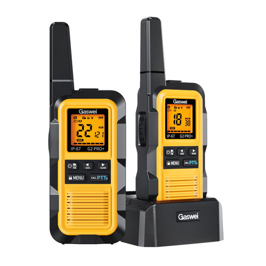 G2pro+ Heavy Duty Long Range Walkie Talkies for Adults,Rechargeable 2 watts Two Way Radios,Li-ion Battery, IP67 Waterproof,FM,NOAA Weather,VOX ,Double PTT,(2 Pack)