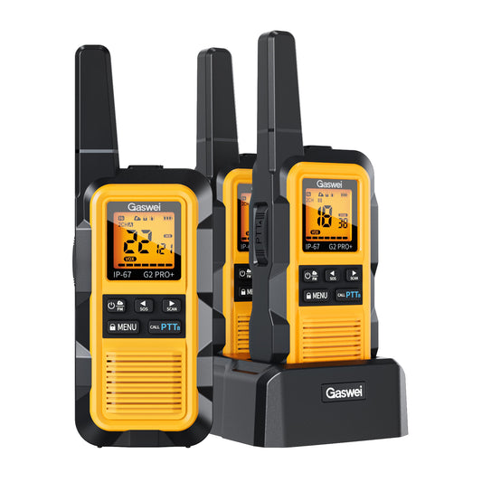 G2pro+ Heavy Duty Long Range Walkie Talkies for Adults,Rechargeable 2 watts Two Way Radios,Li-ion Battery, IP67 Waterproof,FM,NOAA Weather,VOX ,Double PTT,(3 Pack)