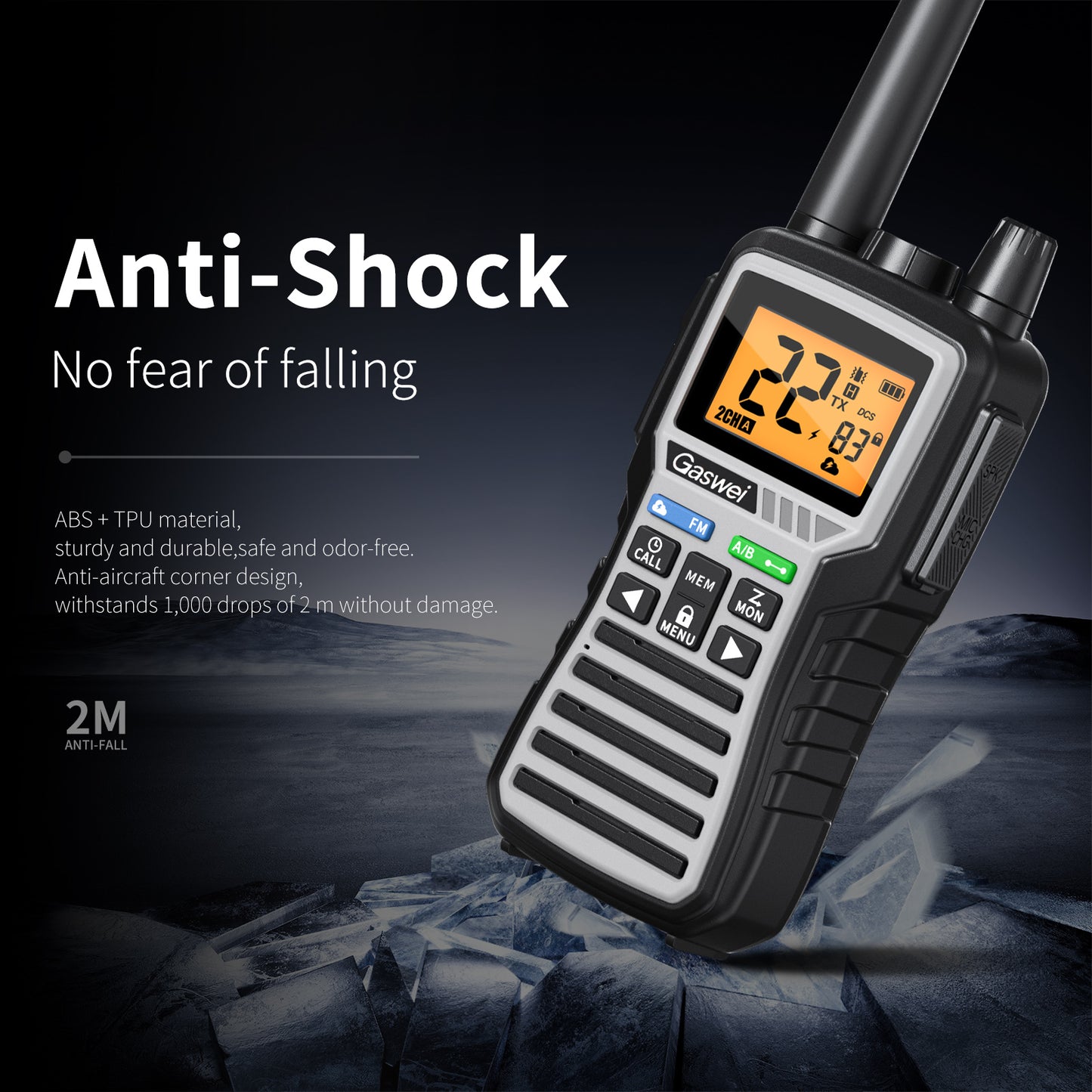 GU1- GMRS Two-Way Radio - Long Range Walkie Talkie for Adults 60 Channel with 121 Privacy Codes,Rechargeable ,SOS Siren, and NOAA Weather Alerts ,FM Radio,VOX (2 Pack)