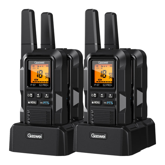 G2pro+ Heavy Duty Long Range Walkie Talkies for Adults,Rechargeable 2 watts Two Way Radios,Li-ion Battery, IP67 Waterproof,FM,NOAA Weather,VOX ,Double PTT,(4 Pack)(black)