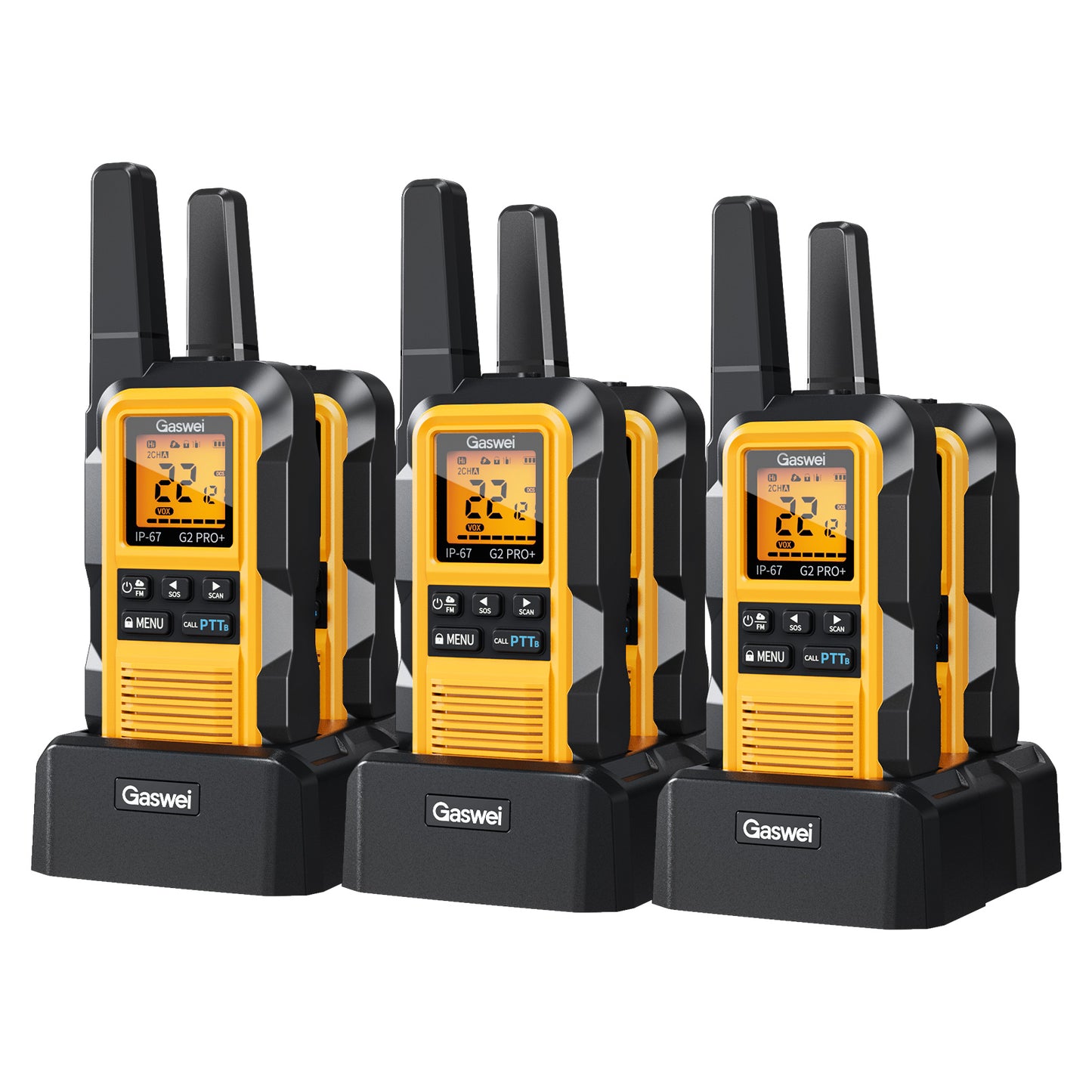 G2pro+ Heavy Duty Long Range Walkie Talkies for Adults,Rechargeable 2 watts Two Way Radios,Li-ion Battery, IP67 Waterproof,FM,NOAA Weather,VOX ,Double PTT,(6 Pack)