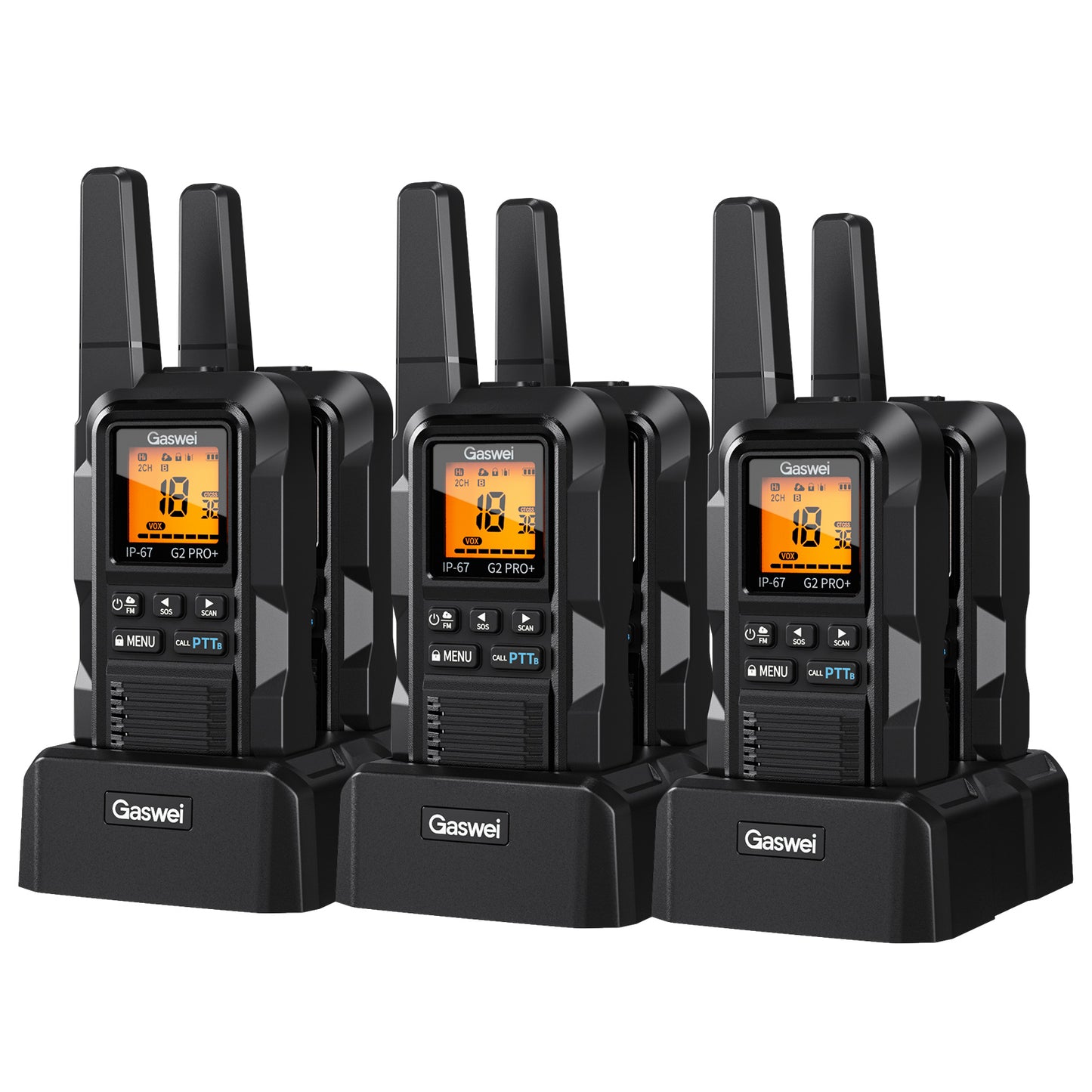 G2pro+ Heavy Duty Long Range Walkie Talkies for Adults,Rechargeable 2 watts Two Way Radios,Li-ion Battery, IP67 Waterproof,FM,NOAA Weather,VOX ,Double PTT,(6 Pack)(black)