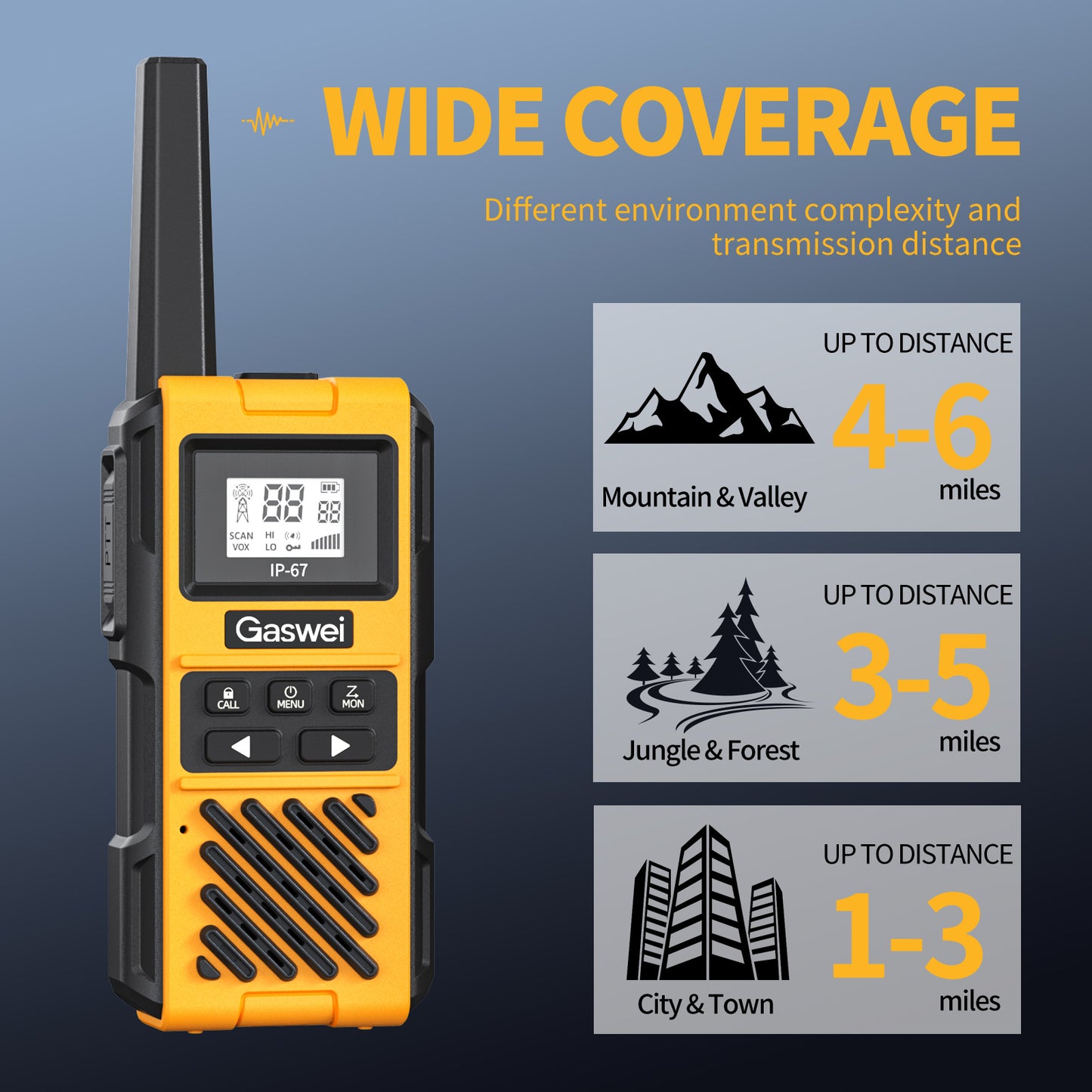 Gaswei G1pro Heavy Duty Walkie Talkies for Adults, Rechargeable Two Way Radios Long Range, 2 Way Emergency Radio, IP67 Waterproof, Shock Resistant,VOX,Rechargeable, Portable, FRS, Durable, (2 Pack)