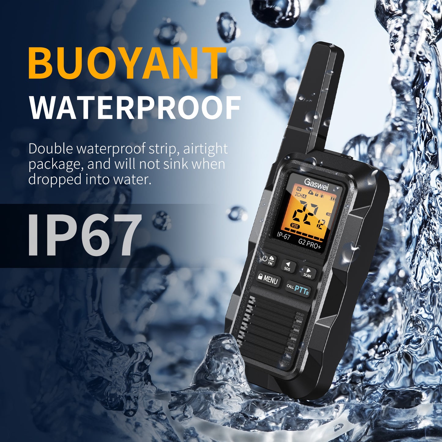 G2pro+ Heavy Duty Long Range Walkie Talkies for Adults,Rechargeable 2 watts Two Way Radios,Li-ion Battery, IP67 Waterproof,FM,NOAA Weather,VOX ,Double PTT,(6 Pack)(black)
