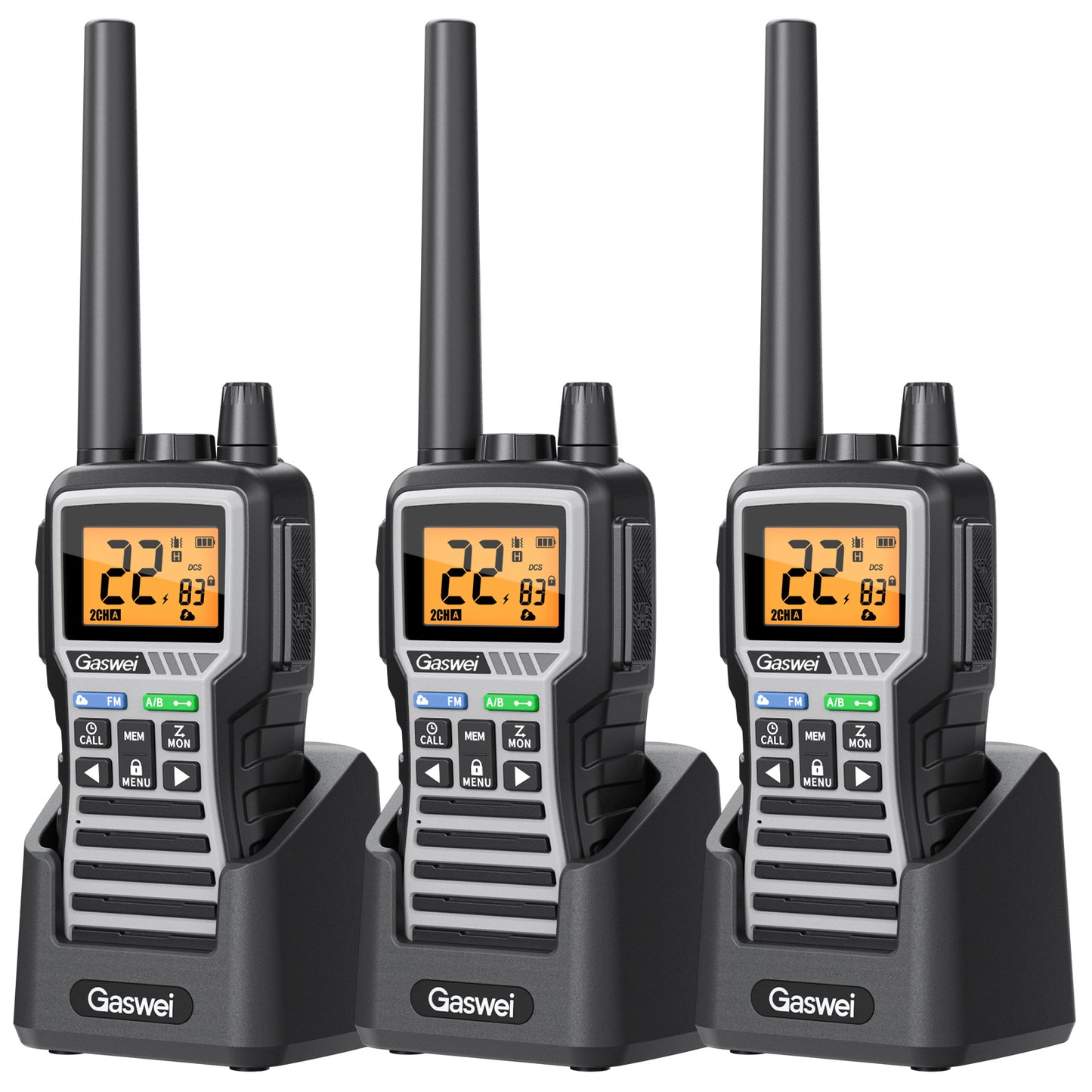 GU1- GMRS Two-Way Radio - Long Range Walkie Talkie for Adults 60 Channel with 121 Privacy Codes,Rechargeable ，SOS Siren, and NOAA Weather Alerts ，FM Radio，VOX (3 Pack)