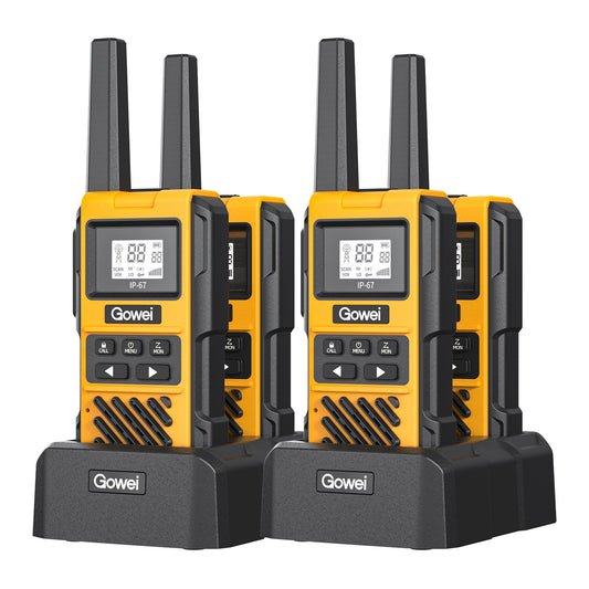 Gowei G1pro Heavy Duty Walkie Talkies for Adults, Rechargeable Two Way Radios Long Range, 2 Way Emergency Radio, IP67 Waterproof, Shock Resistant，VOX，Rechargeable, Portable, FRS, Durable, (4 Pack)