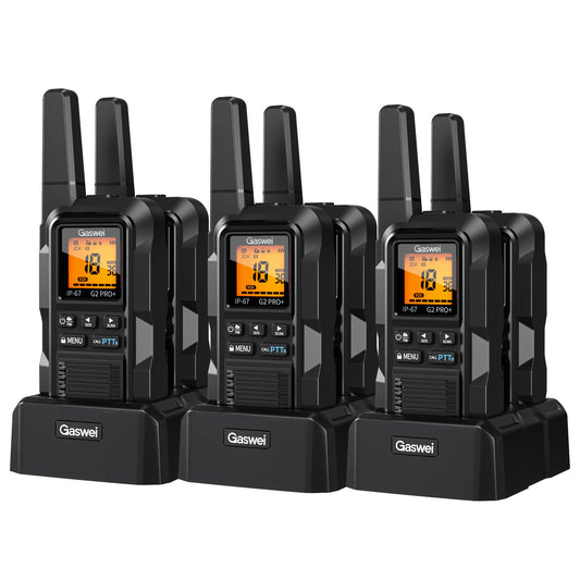 G2pro+ Heavy Duty Long Range Walkie Talkies for Adults，Rechargeable 2 watts Two Way Radios，Li-ion Battery, IP67 Waterproof，FM，NOAA Weather，VOX ，Double PTT，(6 Pack)（black）