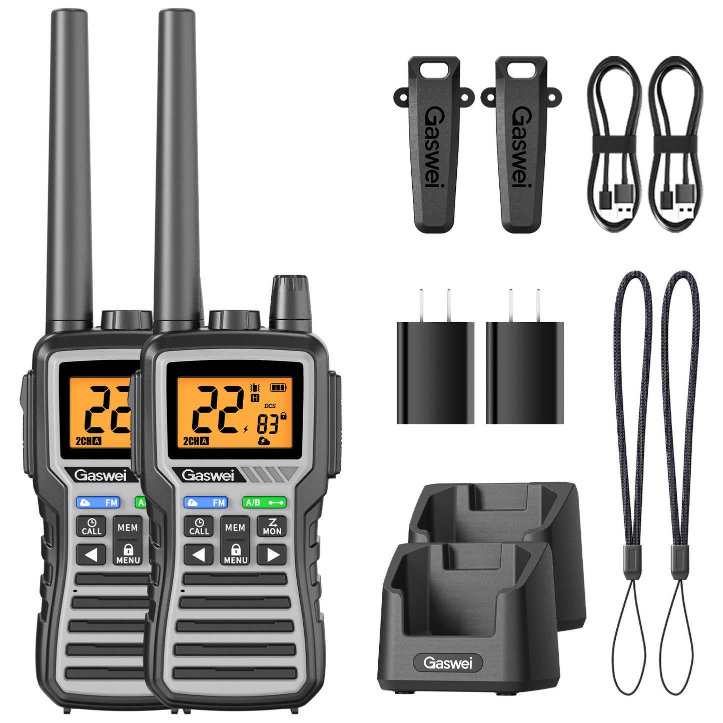 GU1- GMRS Two-Way Radio - Long Range Walkie Talkie for Adults 60 Channel with 121 Privacy Codes,Rechargeable ，SOS Siren, and NOAA Weather Alerts ，FM Radio，VOX (2 Pack)